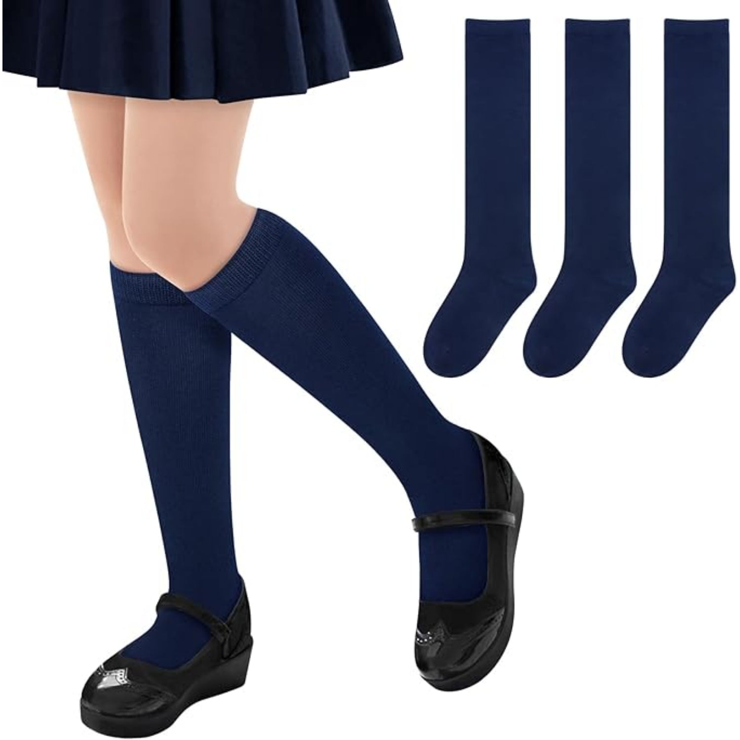 Student's Choice Girls 3-Pack Classic Flat School Uniform Knee High Dress Socks