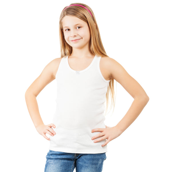 6-Pack Girls Cotton Tank Tops - Scoop Neck Dance Undershirts & Cami For Kids