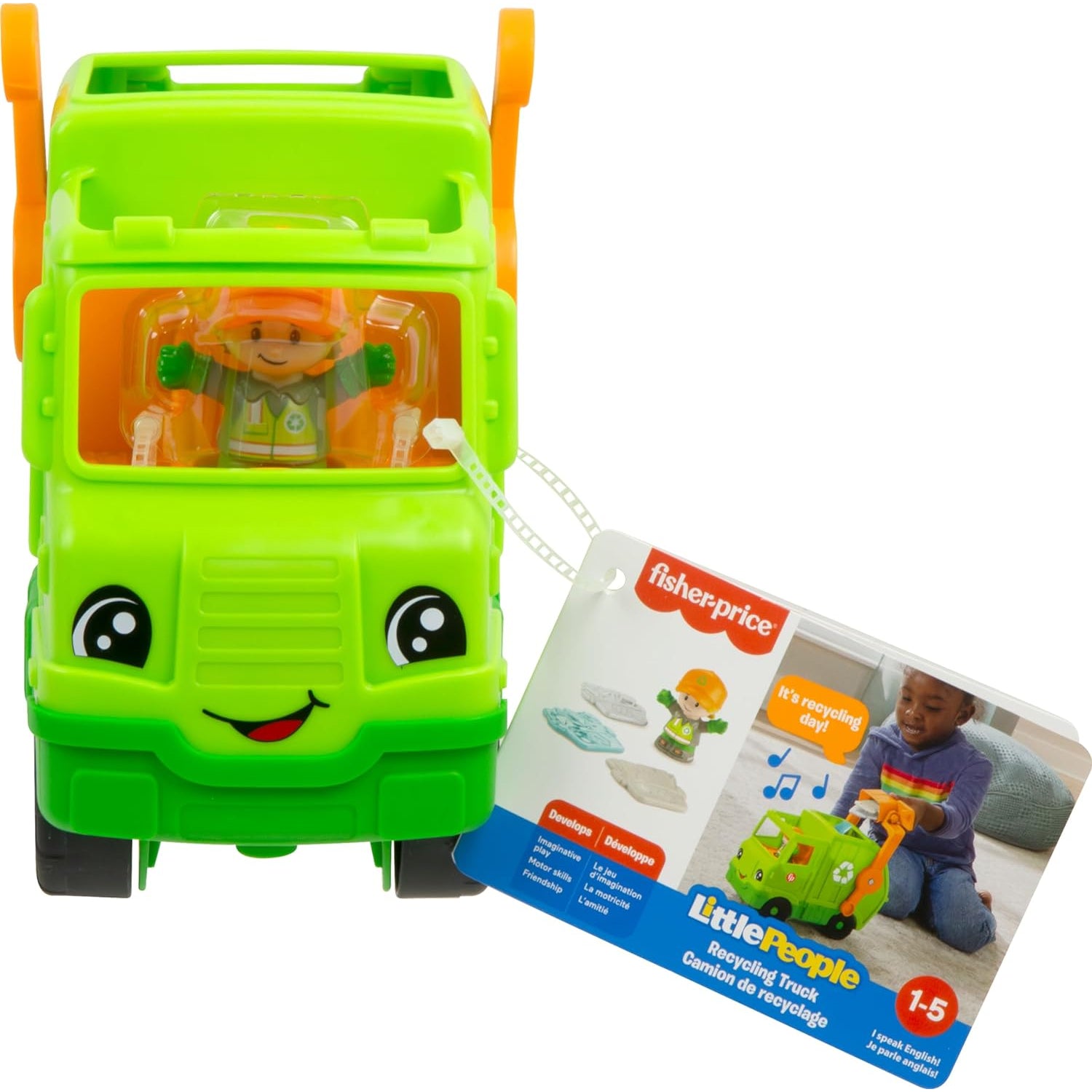 Fisher-Price Little People Musical Toddler Toy Recycling Truck Garbage Vehicle with Figure for Pretend Play