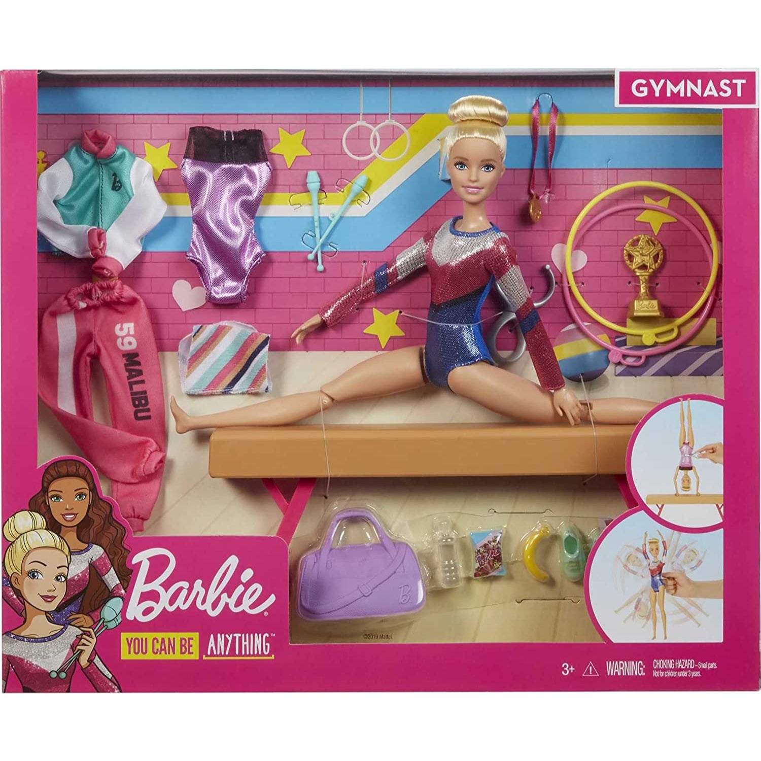 Mattel ​Barbie® Gymnastics Doll and Playset with Twirling Feature, Balance Beam, 15+ Accessori