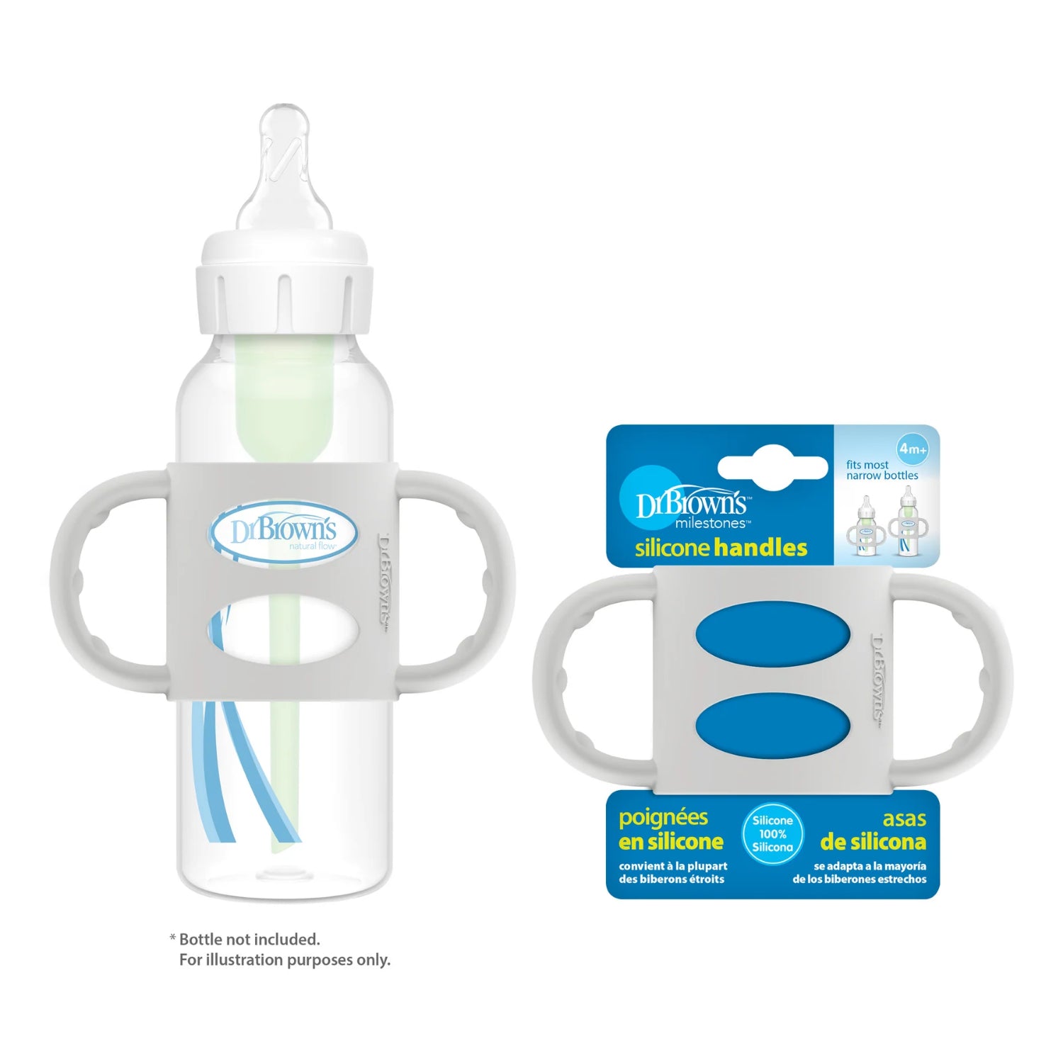 Dr. Brown's Milestones 100% Silicone Baby Bottle Handles, Narrow, Removable Easy-Grip Transitional Sippy Cup Handles