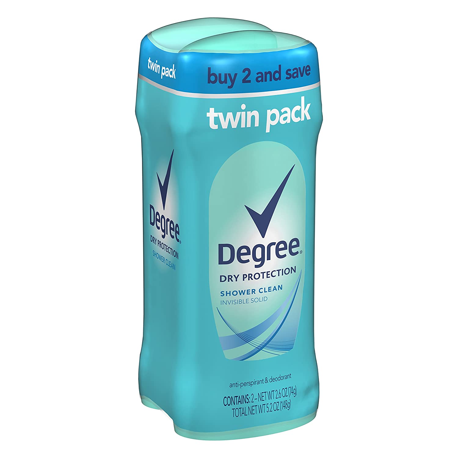Degree Women Dry Protection Antiperspirant Deodorant, Shower Clean, 2.6 oz, Twin Pack