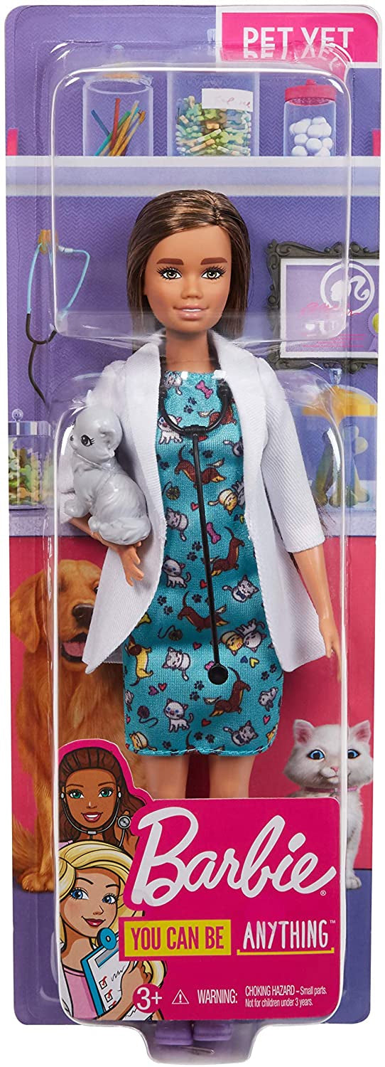 Barbie Pet Vet with Career Pet-Print Dress, Medical Coat, Shoes and Kitty Patient