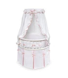 Badger Basket Elegance Round Baby Bassinet - Color: White Pique with Pink Trim