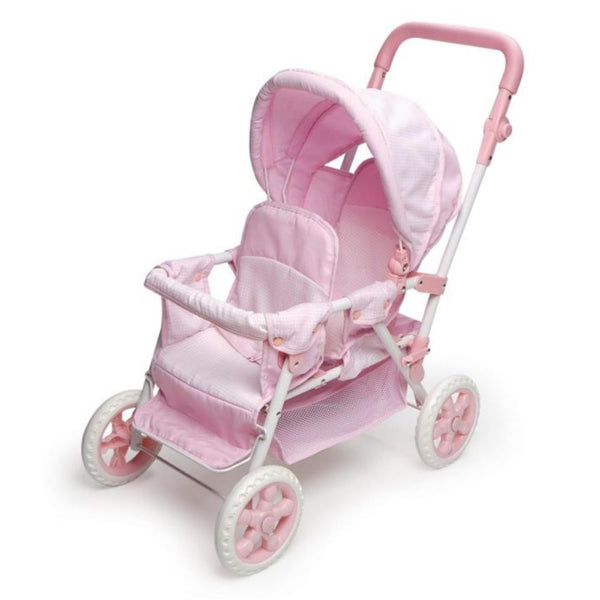 Badger Basket Folding Double Front-to-Back Doll Stroller – Pink/Gingha –  S&D Kids
