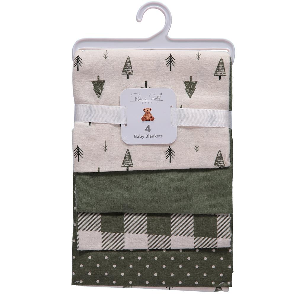 Rene Rofe Unisex 4-Pack Flannel Receiving Baby Blankets