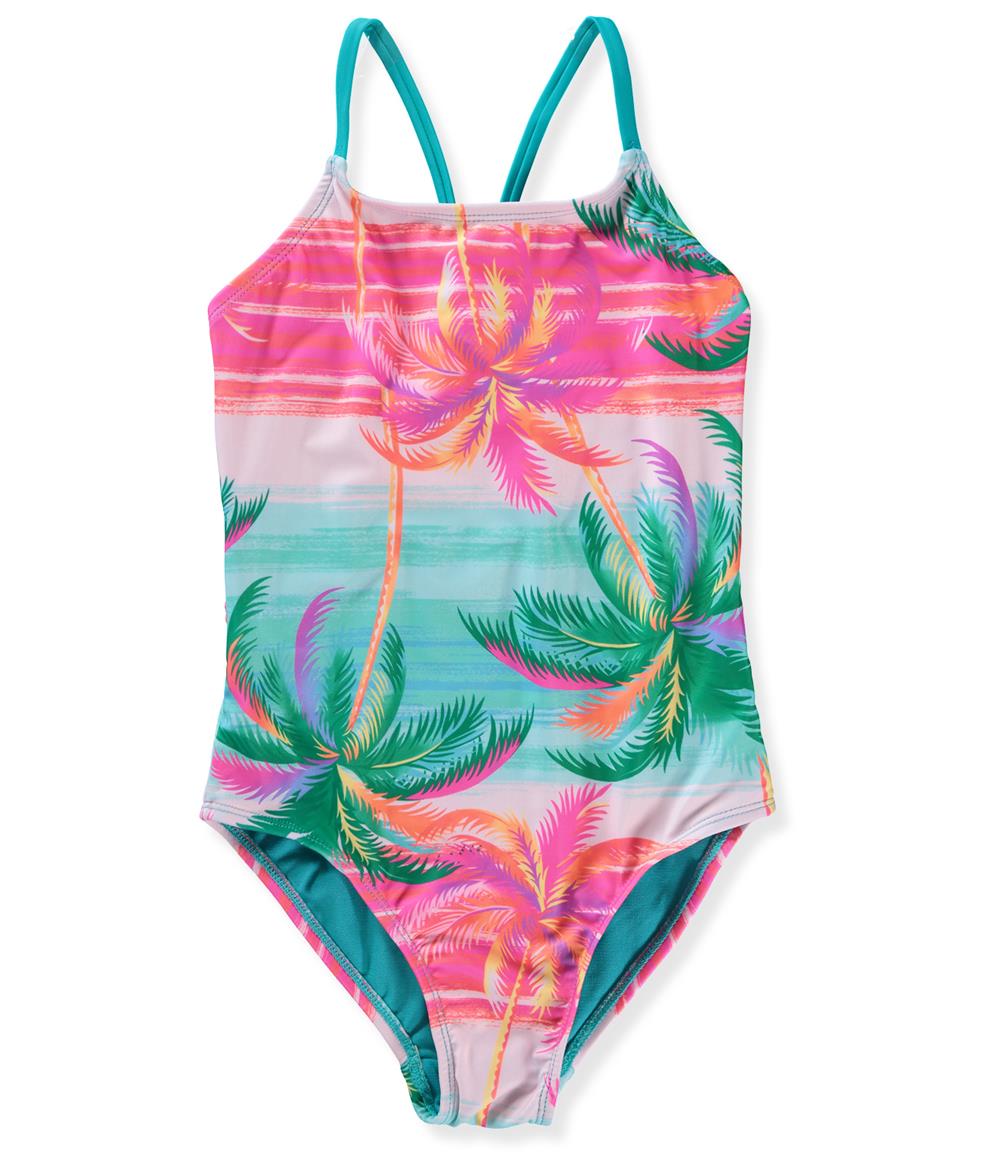Breaking Waves Girls 7-16 One Piece Palm Bow Swimsuit