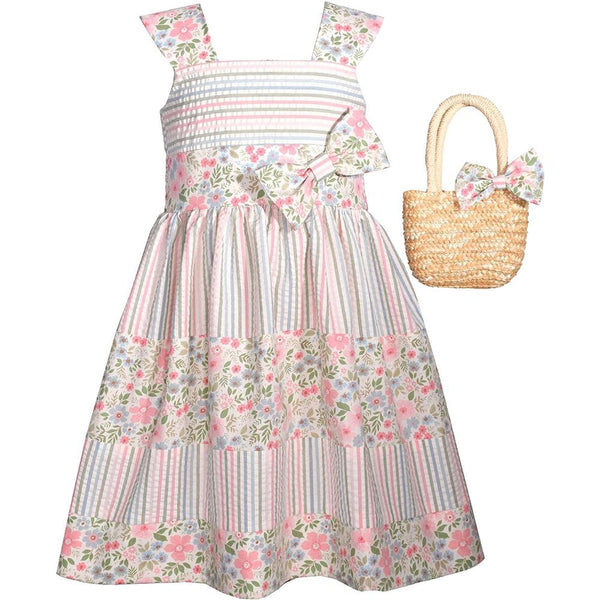 Bonnie Jean Girls 2T-6X Floral Stripe Dress and Basket Purse 3T / Sage