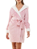 Jaclyn Intimates Womens Long Sleeve Knee Length Sherpa Lined Hooded Belted Robe