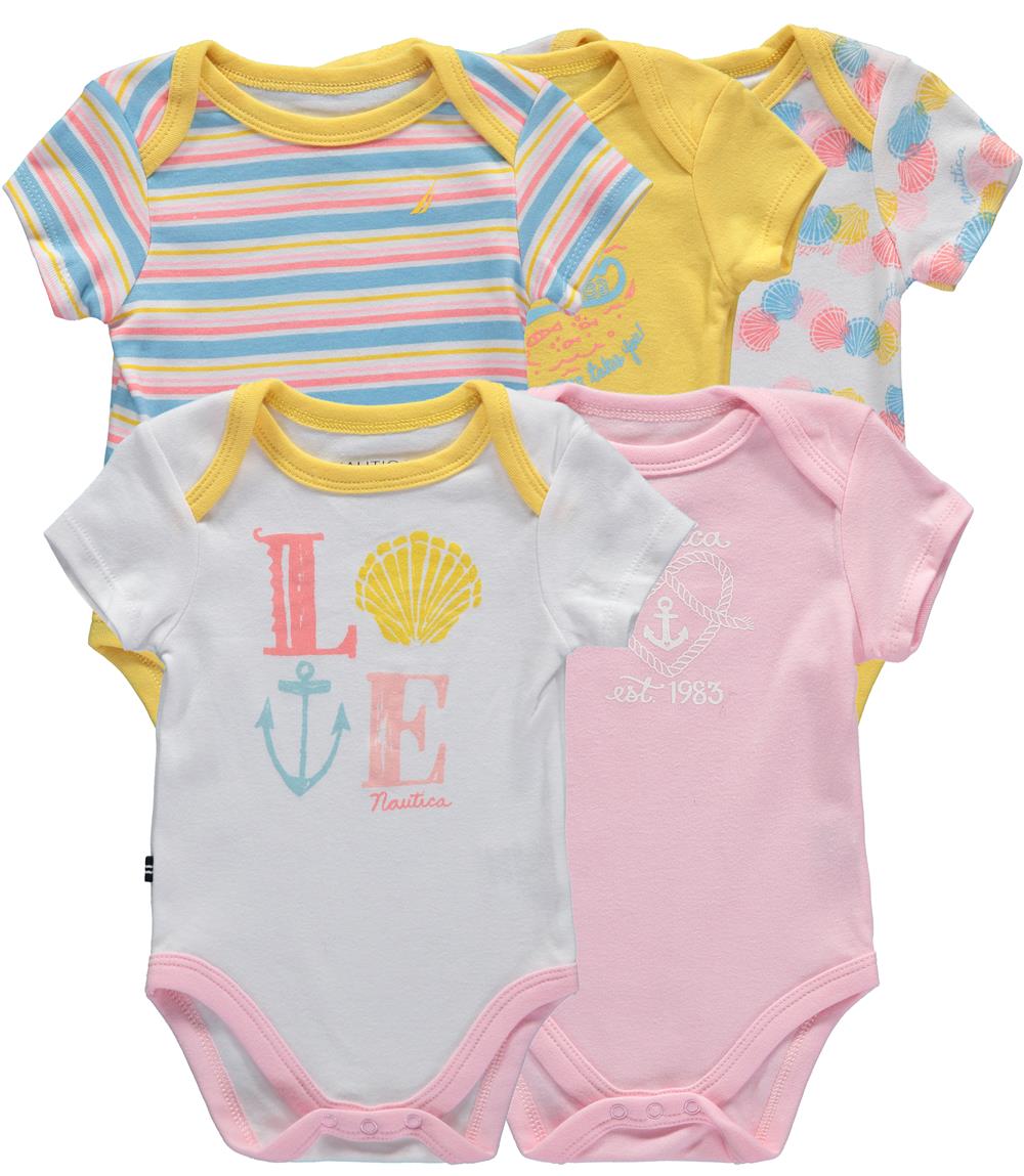 Nautica Girls 0-9 Months 5-Pack Bodysuits