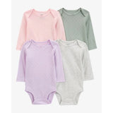Carters Baby Girls NB/Infant 4-Pack Long Sleeves Pastel Pointelle Bodysuit