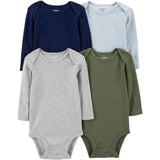Carters Boys Solid 4 Pack Long Sleeve Bodysuits