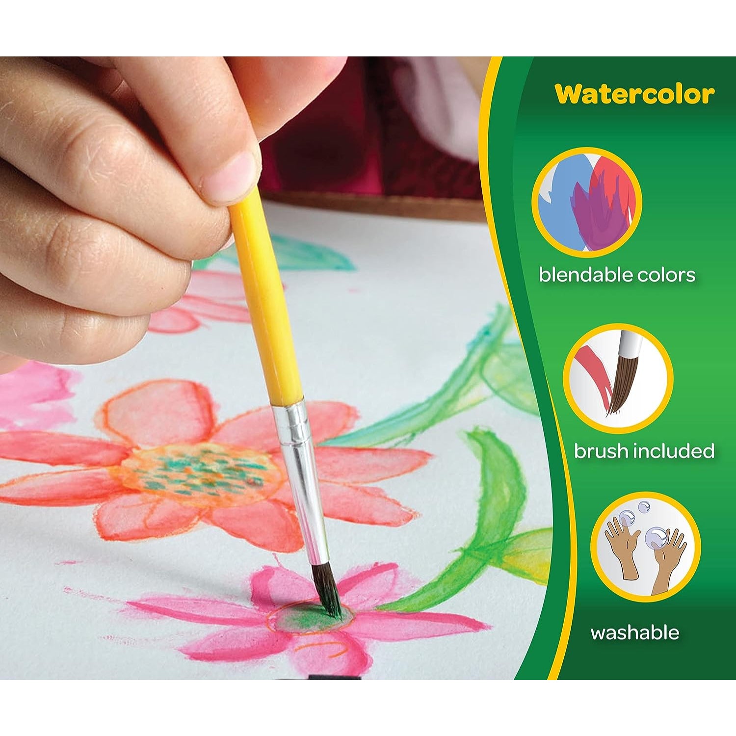 Crayola Washable Watercolor Set 16 Semi Moist Oval Pans 1 Brush - Crayola