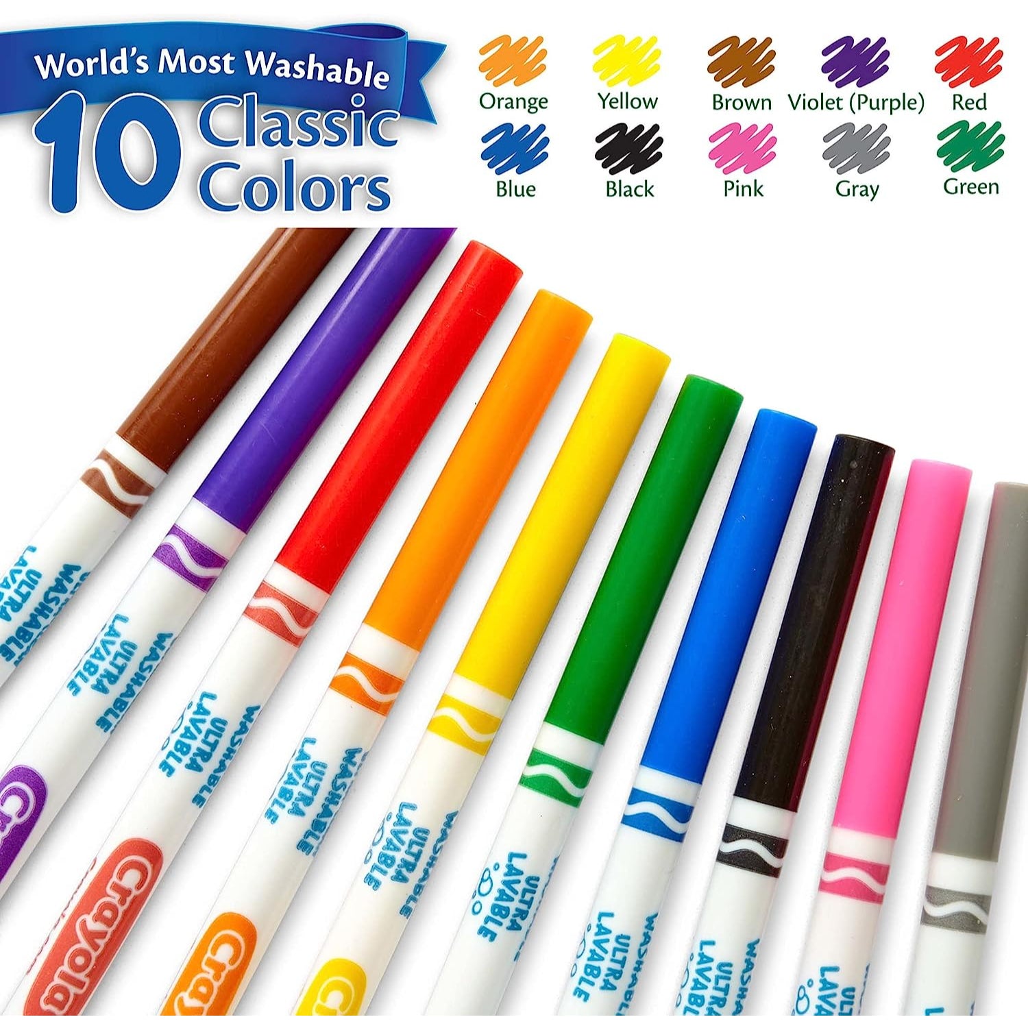 Crayola Ultra-Clean Washable Marker Set - Bold Colors, Broad Tip, Set of 10