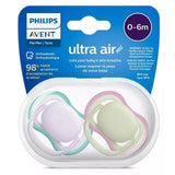 Philips Avent Ultra Air Pacifier, 0-6M, Fresh Lilac & Pastel Green - 2 Pack