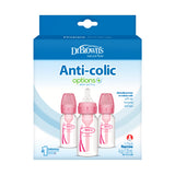 Dr. Browns Natural Flow Anti-Colic Options+ Narrow Baby Bottle, Pink, 4oz, Slow Flow, 0m+, 3 Pack