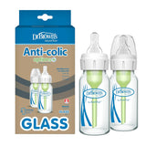 Dr. Brown's Natural Flow Anti-Colic Options+ Narrow Glass Baby Bottle 4 oz/120 mL, with Level 1 Slow Flow Nipple, 2 Pack, 0m+