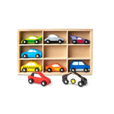 Melissa and Doug Wooden Cars Vehicle Set in Wooden Tray - 9 Pieces