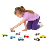 Melissa and Doug Wooden Cars Vehicle Set in Wooden Tray - 9 Pieces