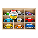 Melissa and Doug Wooden Cars Vehicle Set in Wooden Tray - 9 Pieces