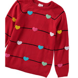 Cyndeelee Girls 2-16 Stripe Multicolored Felt Heart Sweater