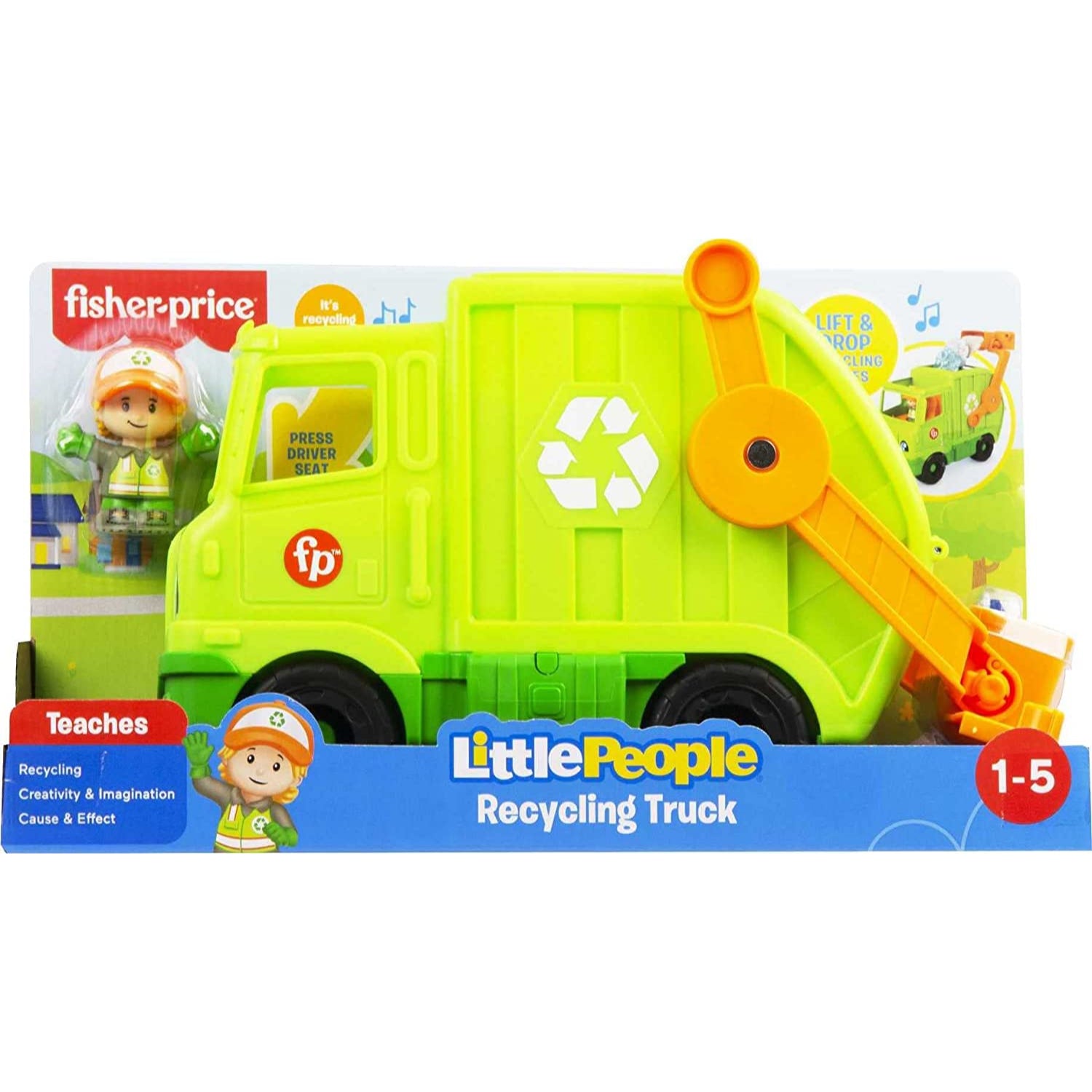 Fisher Price Little People Musical Toddler Toy Recycling Truck Garbage Vehicle