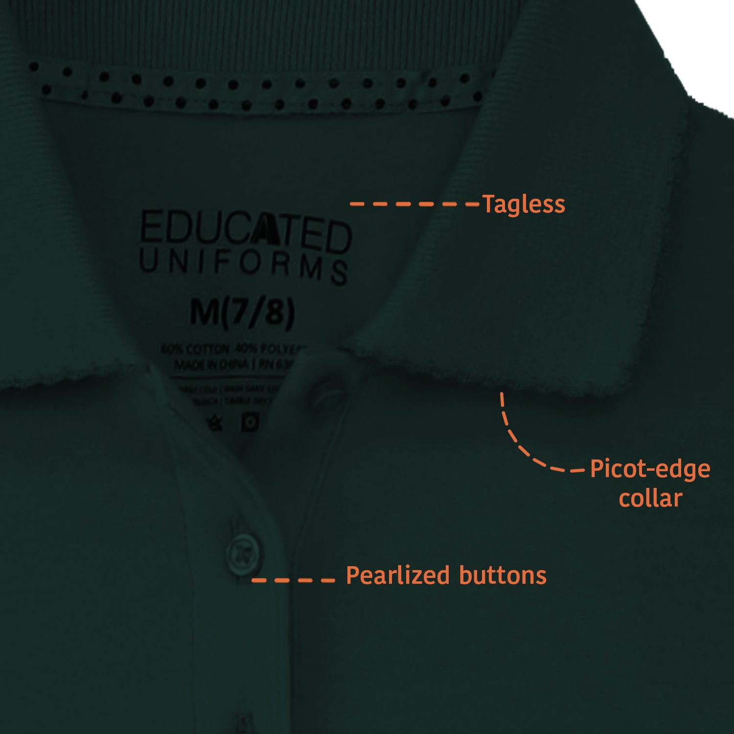 Educated Uniforms Girls 4-20 Long Sleeve Pique Polo Uniform Shirt