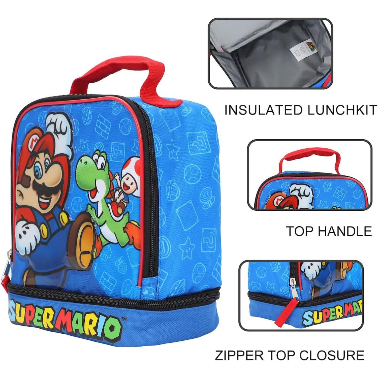 Super Mario Lunch Box Soft Kit Dual Compartment Insulated Cooler Characters