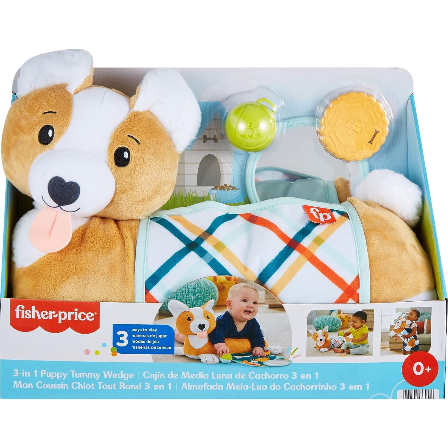 Fisher-Price Baby Tummy Time Toys, 3-in-1 Plush Puppy Wedge
