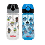 Nuby 2-Pack Kid’s Printed Flip-it Active Water Bottle with Push Button Cap and Soft Straw - 18oz