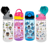 Nuby 2-Pack Kid’s Printed Flip-it Active Water Bottle with Push Button Cap and Soft Straw - 18oz