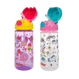 Nuby 2-Pack Kid’s Printed Flip-it Active Water Bottle with Push Button Cap and Soft Straw - 18oz