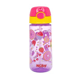 Nuby 2-Pack Kid’s Printed Flip-it Active Water Bottle with Push Button Cap and Soft Straw - 18oz