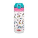 Nuby 2-Pack Kid’s Printed Flip-it Active Water Bottle with Push Button Cap and Soft Straw - 18oz