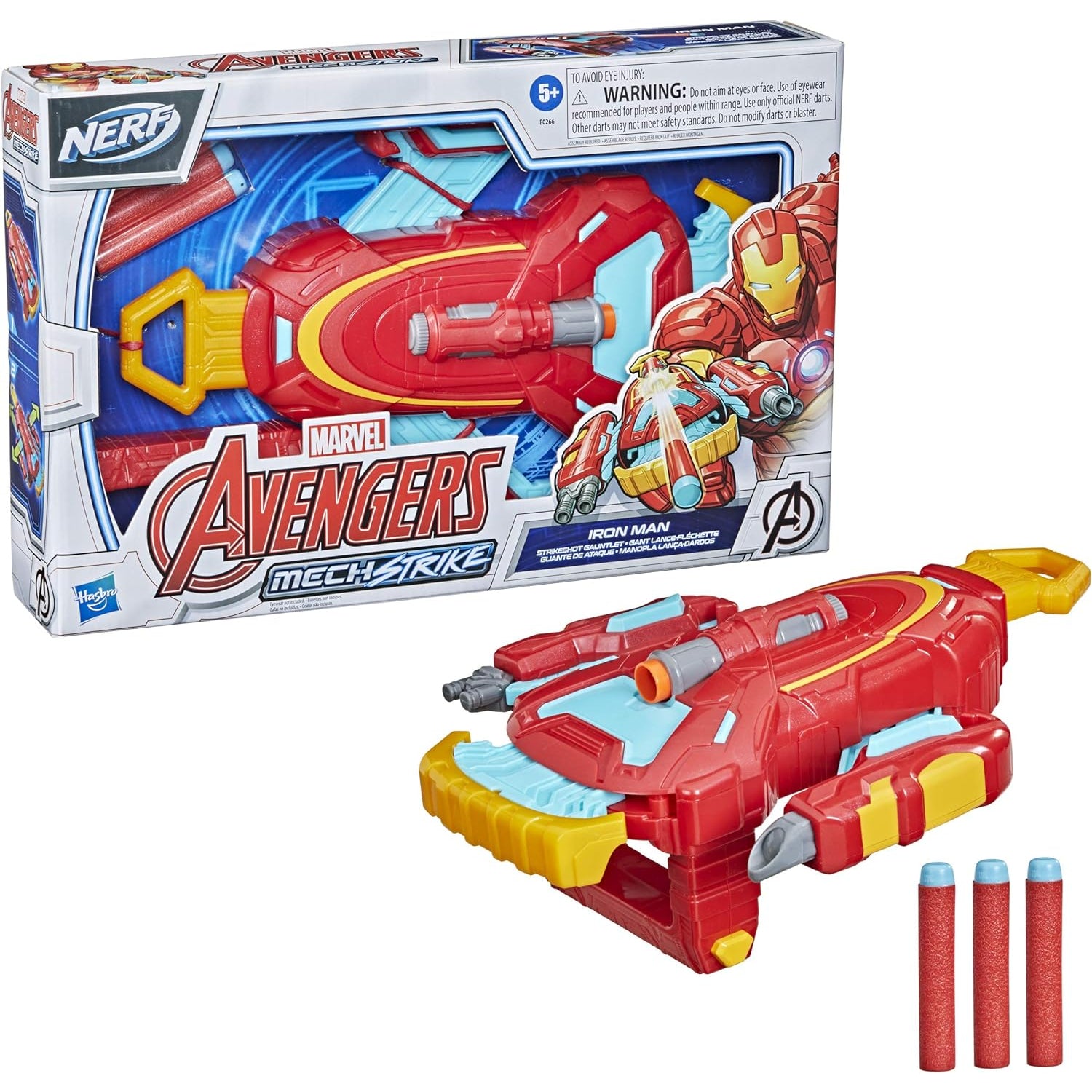 Hasbro Avengers Marvel Mech Strike Iron Man Strikeshot Gauntlet Role Play Toy with 3 NERF Darts