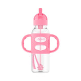 Dr. Brown's Milestones Narrow Sippy Straw Bottle, Spill-Proof with 100% Silicone Handles and Weighted Straw, 8 oz/250 mL, 6m+