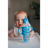 Dr. Brown's Milestones Narrow Sippy Straw Bottle, Spill-Proof with 100% Silicone Handles and Weighted Straw, 8 oz/250 mL, 6m+
