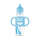 Dr. Brown's Milestones Narrow Sippy Straw Bottle, Spill-Proof with 100% Silicone Handles and Weighted Straw, 8 oz/250 mL, 6m+