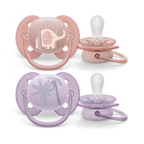 Philips Avent Ultra Soft Pacifier - 2 Pack - Soft and Flexible Baby Pacifiers for Babies Aged 0-6 Months, BPA Free with Sterilizer Carry Case