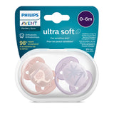 Philips Avent Ultra Soft Pacifier - 2 Pack - Soft and Flexible Baby Pacifiers for Babies Aged 0-6 Months, BPA Free with Sterilizer Carry Case