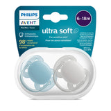 Philips Avent Ultra Soft Pacifier - 2 Pack - Soft and Flexible Baby Pacifiers for Babies Aged 6-18 Months, BPA Free with Sterilizer Carry Case