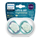 Philips Avent Ultra Air Pacifier - 2 Pack - Light, Breathable Glow-in-The-Dark Baby Pacifiers for Babies Aged 6-18 Months, BPA Free with Sterilizer Carry Case