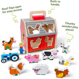Melissa and Doug Take-Along Wooden Sorting Toy Barn, 11-Pc Portable Toddler Playset with Farm Animals & Pop-Up Roof, Preschool Learning Toys for Girls & Boys 2+