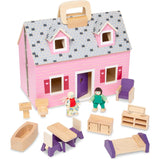 Melissa & Doug Fold and Go Wooden Dollhouse with 2 Dolls and Wooden Furniture