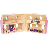 Melissa & Doug Fold and Go Wooden Dollhouse with 2 Dolls and Wooden Furniture