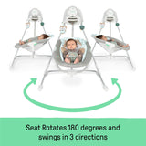 Ingenuity InLighten 5-Speed Baby Swing - Swivel Infant Seat, 5 Point Safety Harness, Nature Sounds, Lights - Kitt Fox