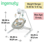 Ingenuity InLighten 5-Speed Baby Swing - Swivel Infant Seat, 5 Point Safety Harness, Nature Sounds, Lights - Kitt Fox