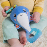 Bright Starts Whale-a-roo Pull & Shake Activity Toy with Pull String, Stuffed Animal for Baby, Newborn and up, Multicolor