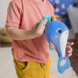 Bright Starts Whale-a-roo Pull & Shake Activity Toy with Pull String, Stuffed Animal for Baby, Newborn and up, Multicolor