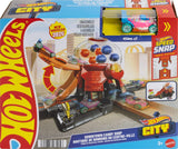 Hot Wheels Toy Car Track Set, Gumball Machine Playset with 1:64 Scale Die-Cast Donut-Shaped Vehicle &amp; Speed Snap Track, Downtown City Candy Shop